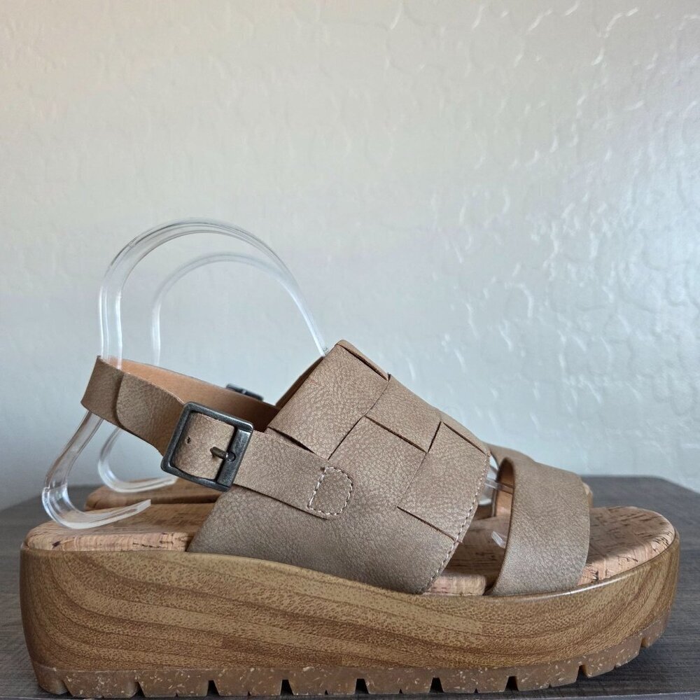 Kork-Ease Fraya Slingback Platform Wedge Sandal Natural Tan Size Women's 9 Vegan
